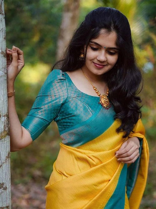 Gold Foil Yellow Silk Saree With Zari Woven Work