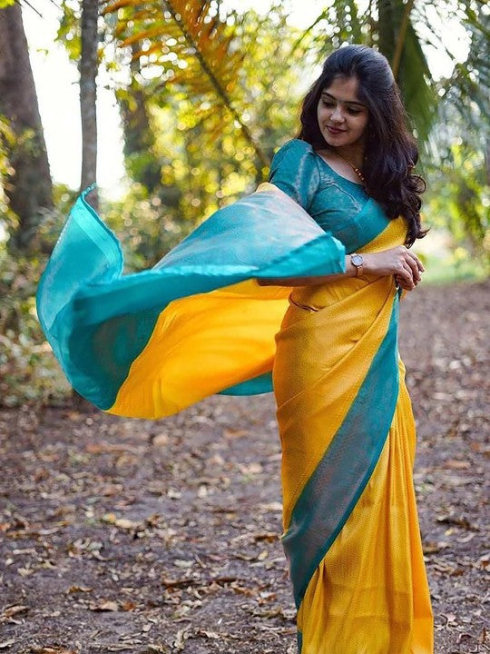 Gold Foil Yellow Silk Saree With Zari Woven Work