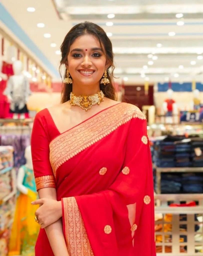 Cadmium Red Silk Saree With Beautiful Jacquard Border