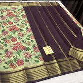 Printed Flower Mysore Crepe Silk Saree Festive Wear
