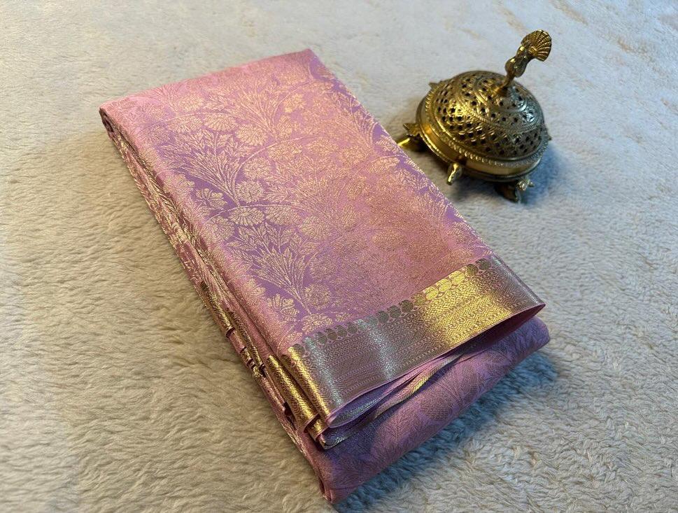 Pure Brocade Mysore Silk Mountbatten Pink saree