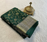 Jungle Green Pure Brocade Mysore Silk sarees With Rich Zari Work
