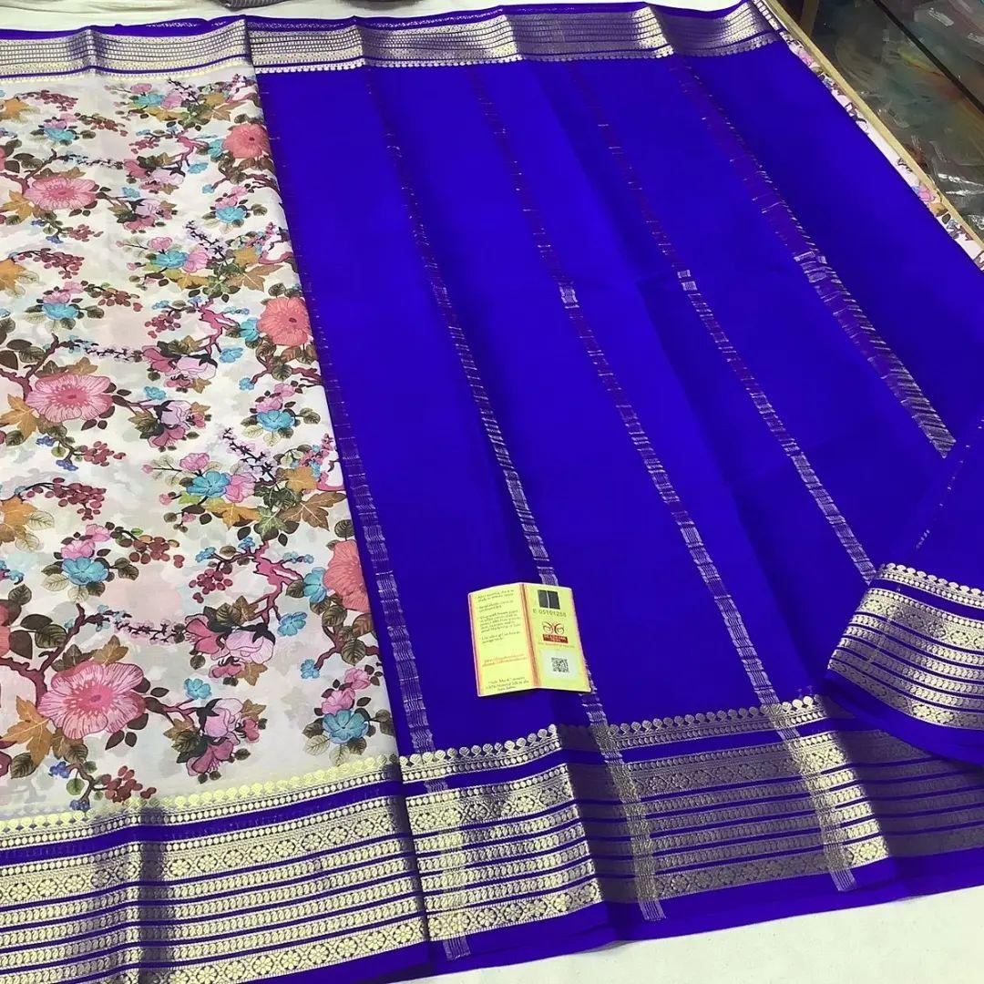 Mysore Flower Printed Silk Sarees with Elegant Touch