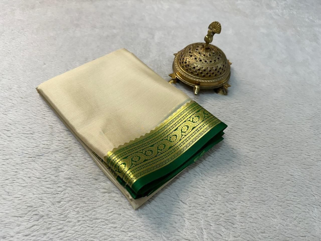 Dark Vanilla Pure Mysore Silk Saree With Beautiful Zari Border
