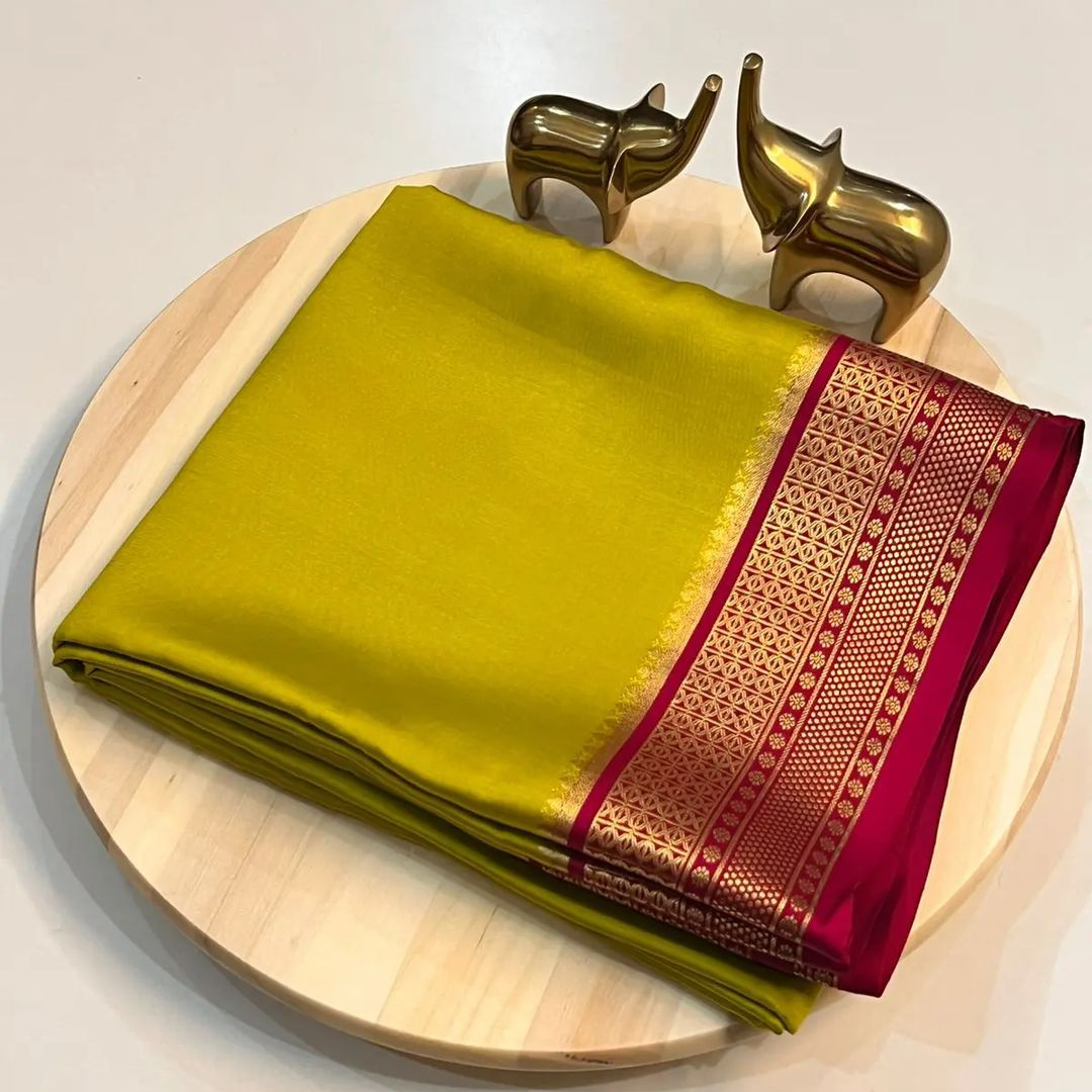 Gold Plain Mysore Silk Saree With Golden Zari Border