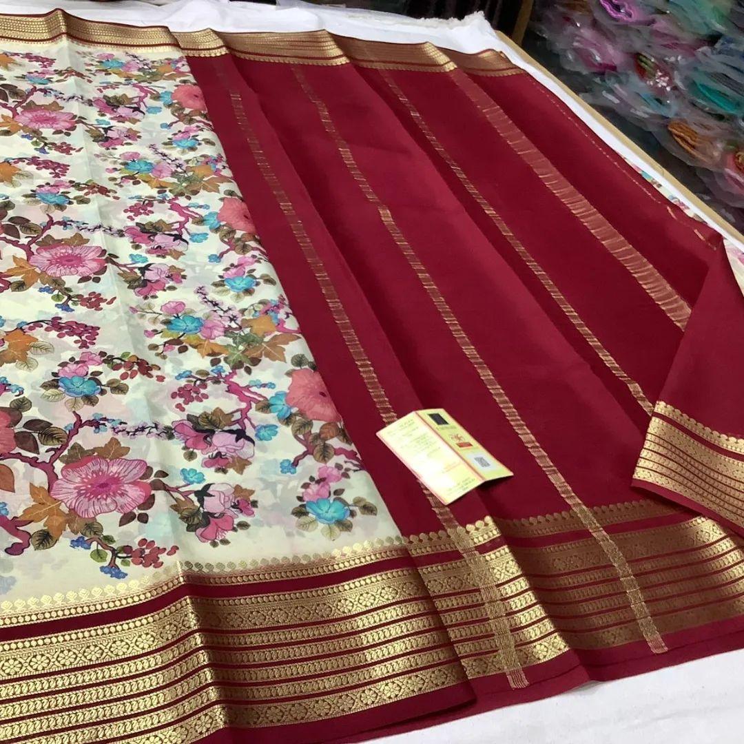 Floral Printed Mysore Handloom Silk Saree