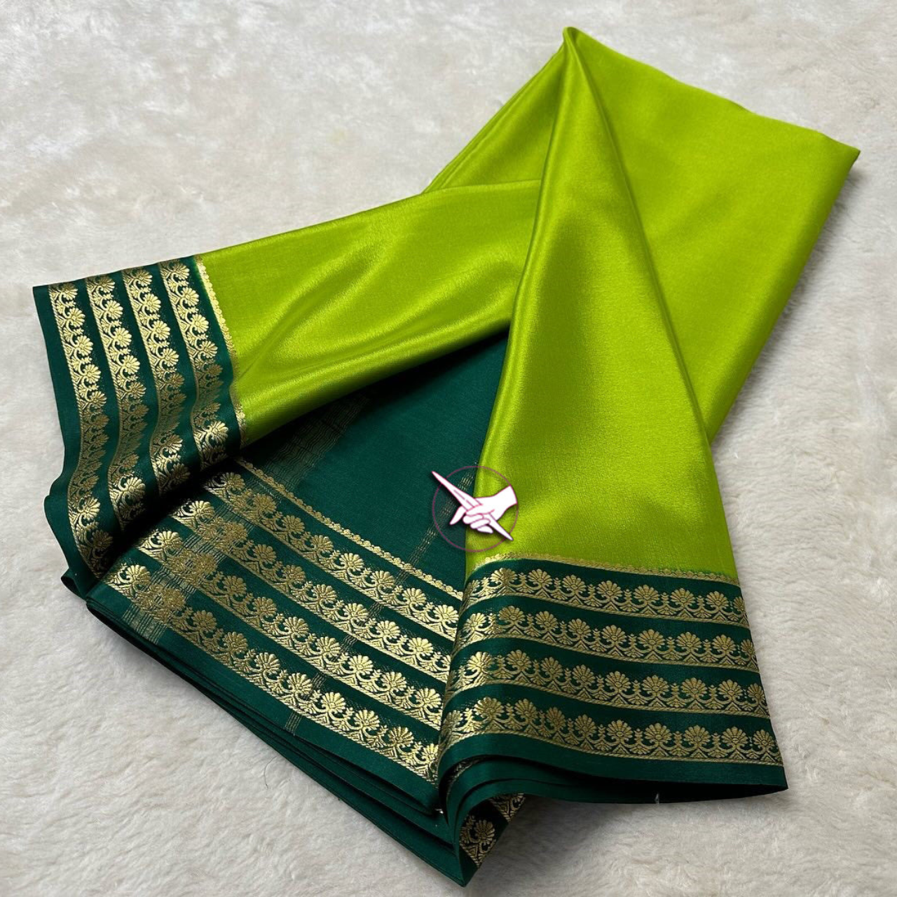 Avocado Green Pure Mysore Silk Saree With Golden Zari Border