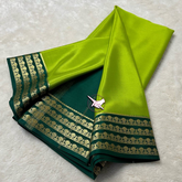Avocado Green Pure Mysore Silk Saree With Golden Zari Border