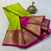 Olive Green Pure Mysore Silk Saree With Beautiful Zari Border
