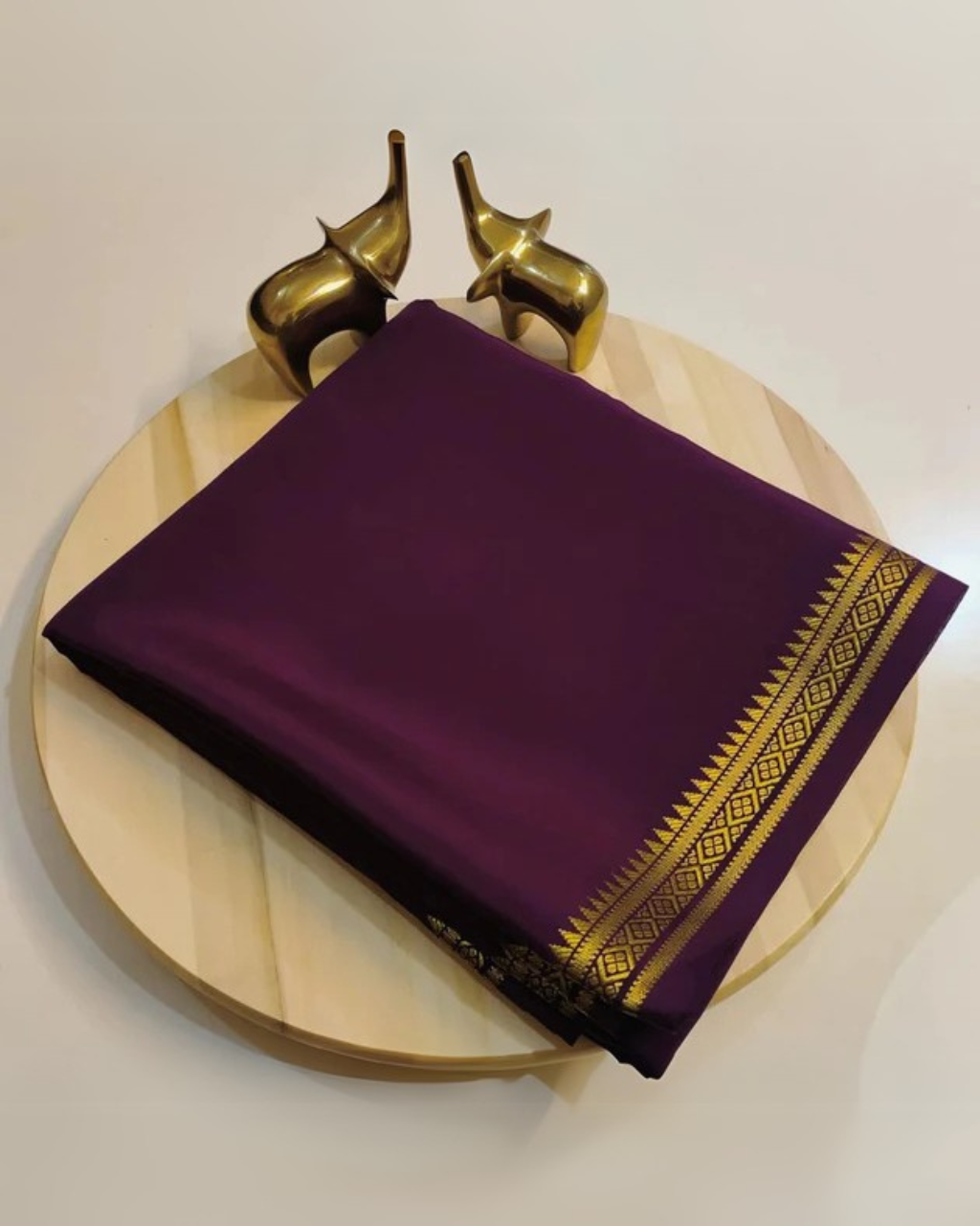 Temptress Dark Pure Mysore Silk Saree With Golden Zari Border