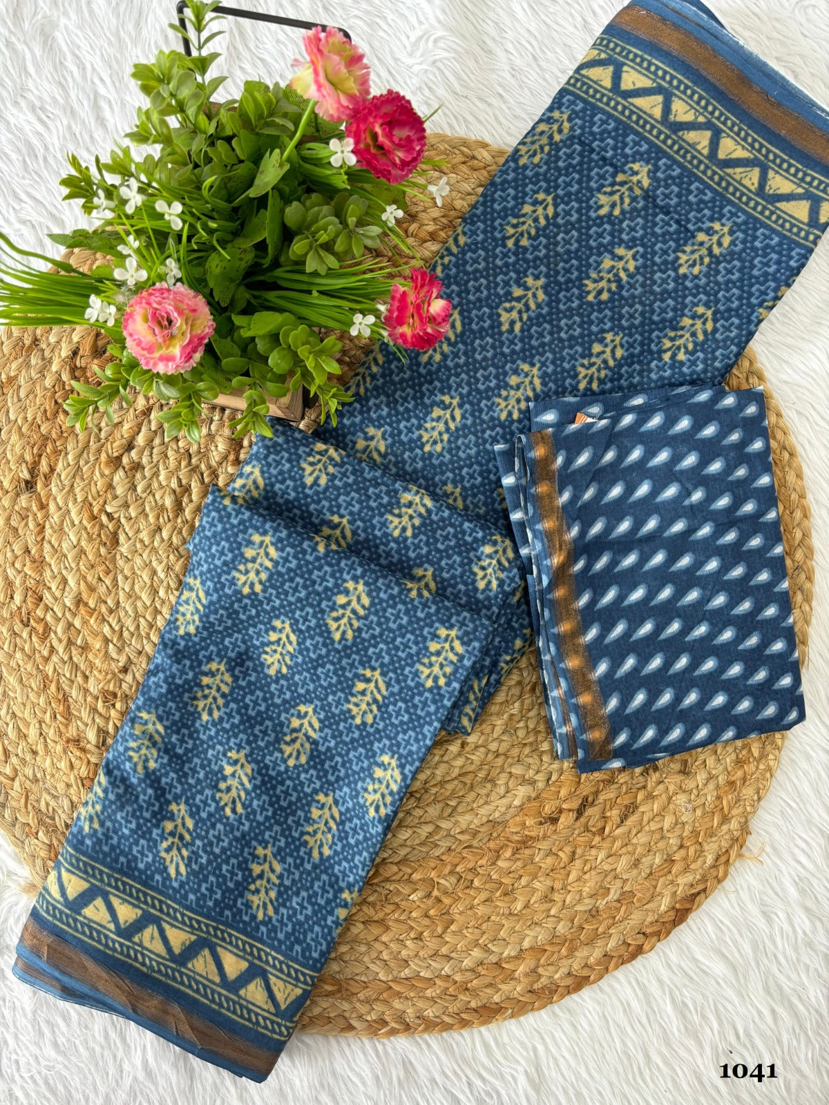 Grass Plus Printed Cotton Saree with Un-stitched Blouse