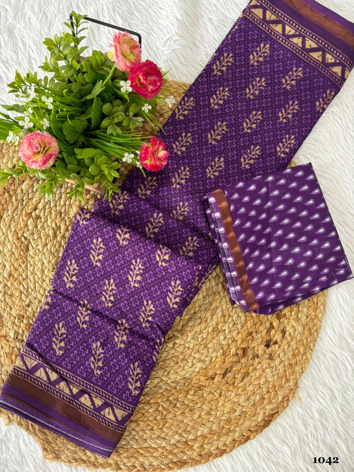 Grass Plus Printed Cotton Saree with Un-stitched Blouse