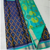 Ikkat Printed Blue Handloom Silk Saree