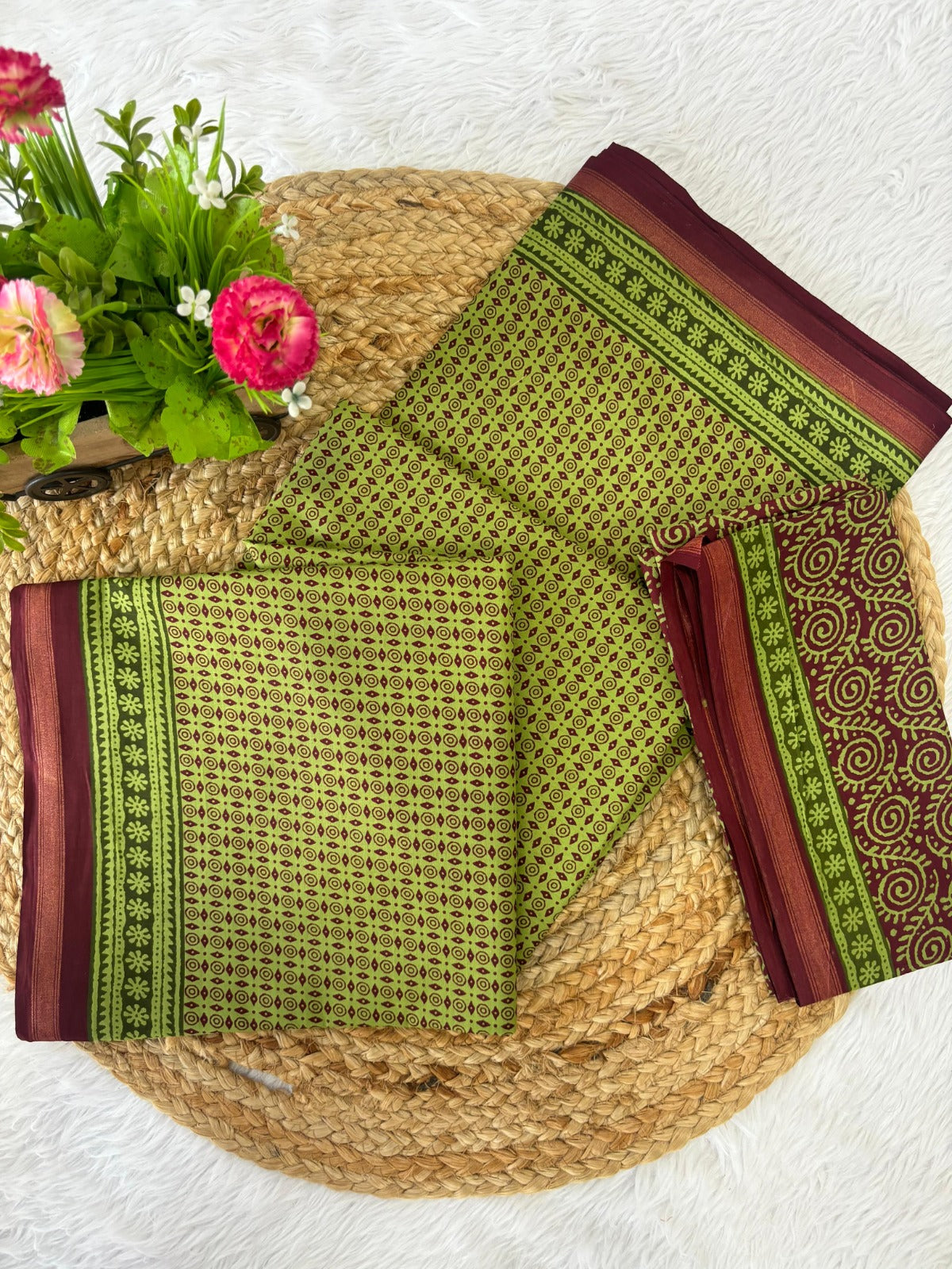 Donut Printed Maharani Pure Heavy Cotton Saree