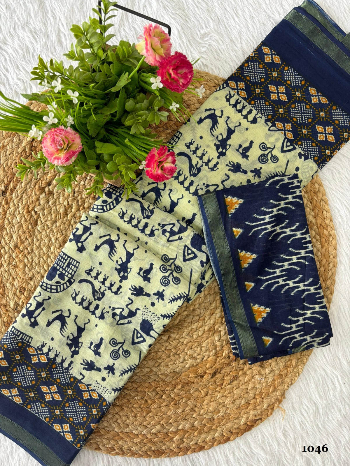 Kalamkari Printed Cotton Saree with Un-stitched Blouse