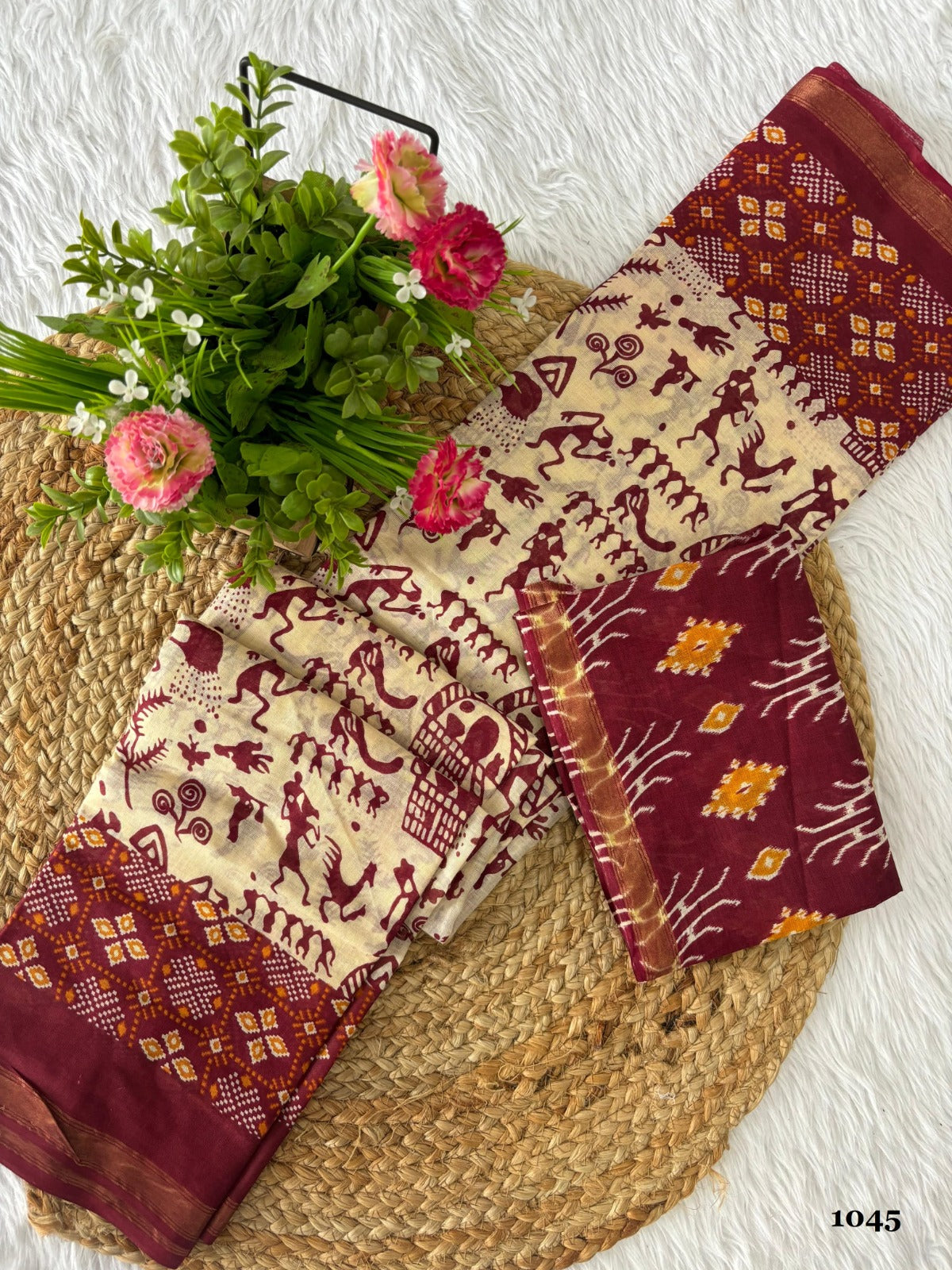 Kalamkari Printed Cotton Saree with Un-stitched Blouse