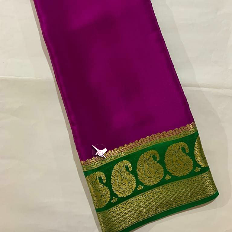 Imperial Purple Pure Mysore Silk Saree With Golden Zari Border