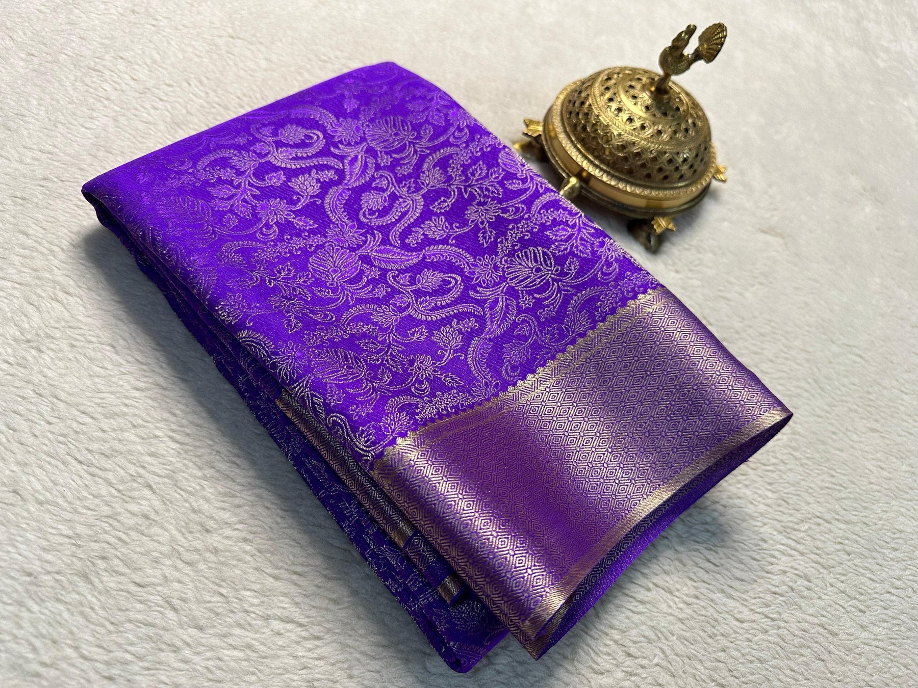 Blue Color Pure Mysore Silk Saree With Full Golden Zari Work