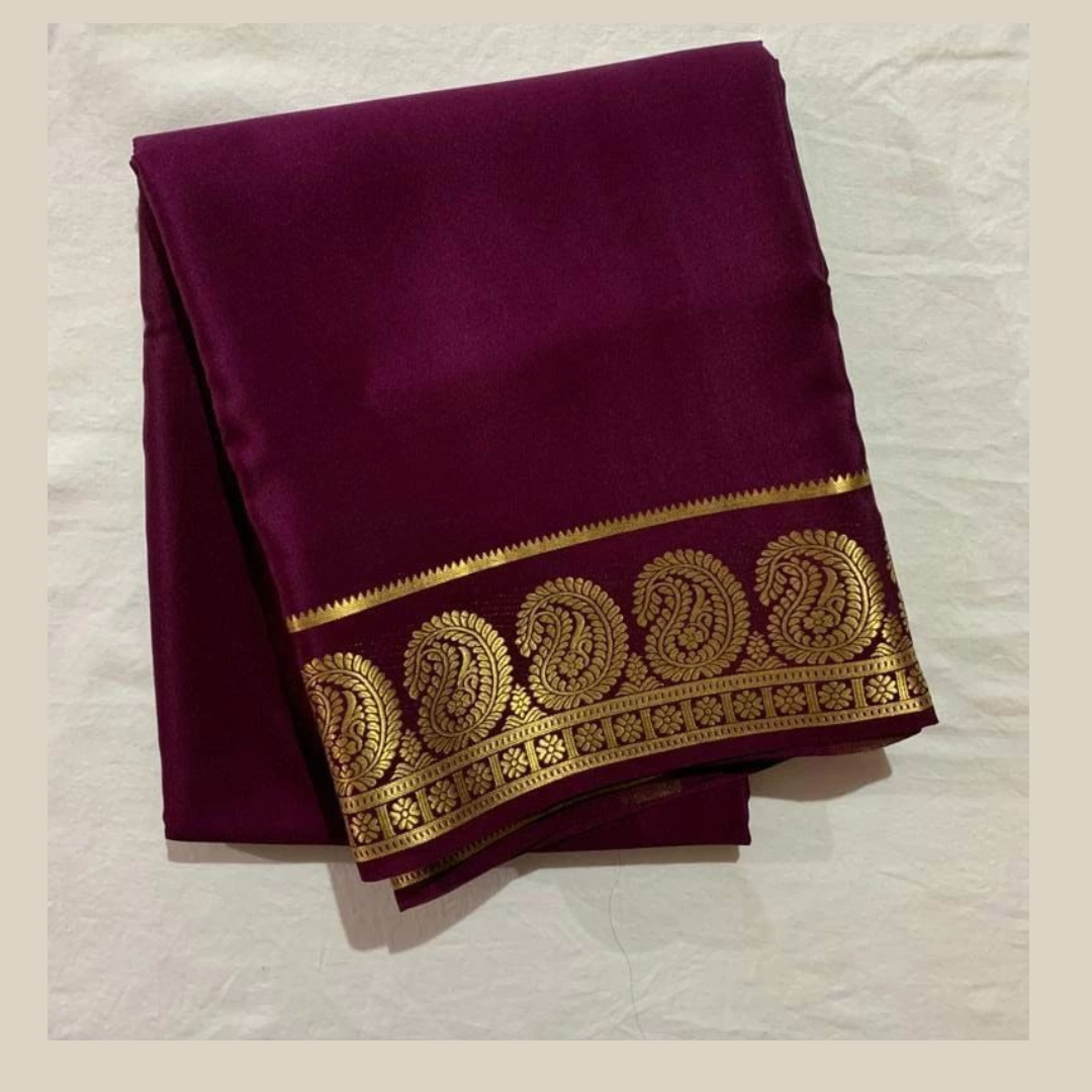 Dark Chocolate Mysore Silk Saree wIth Golden Zari Border