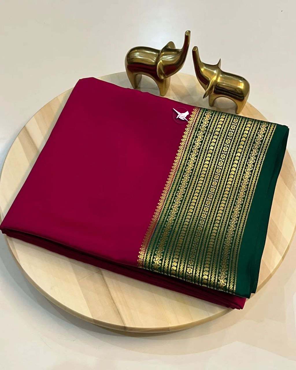 Beautiful Plain Mysore Silk Saree With Golden Zari Border