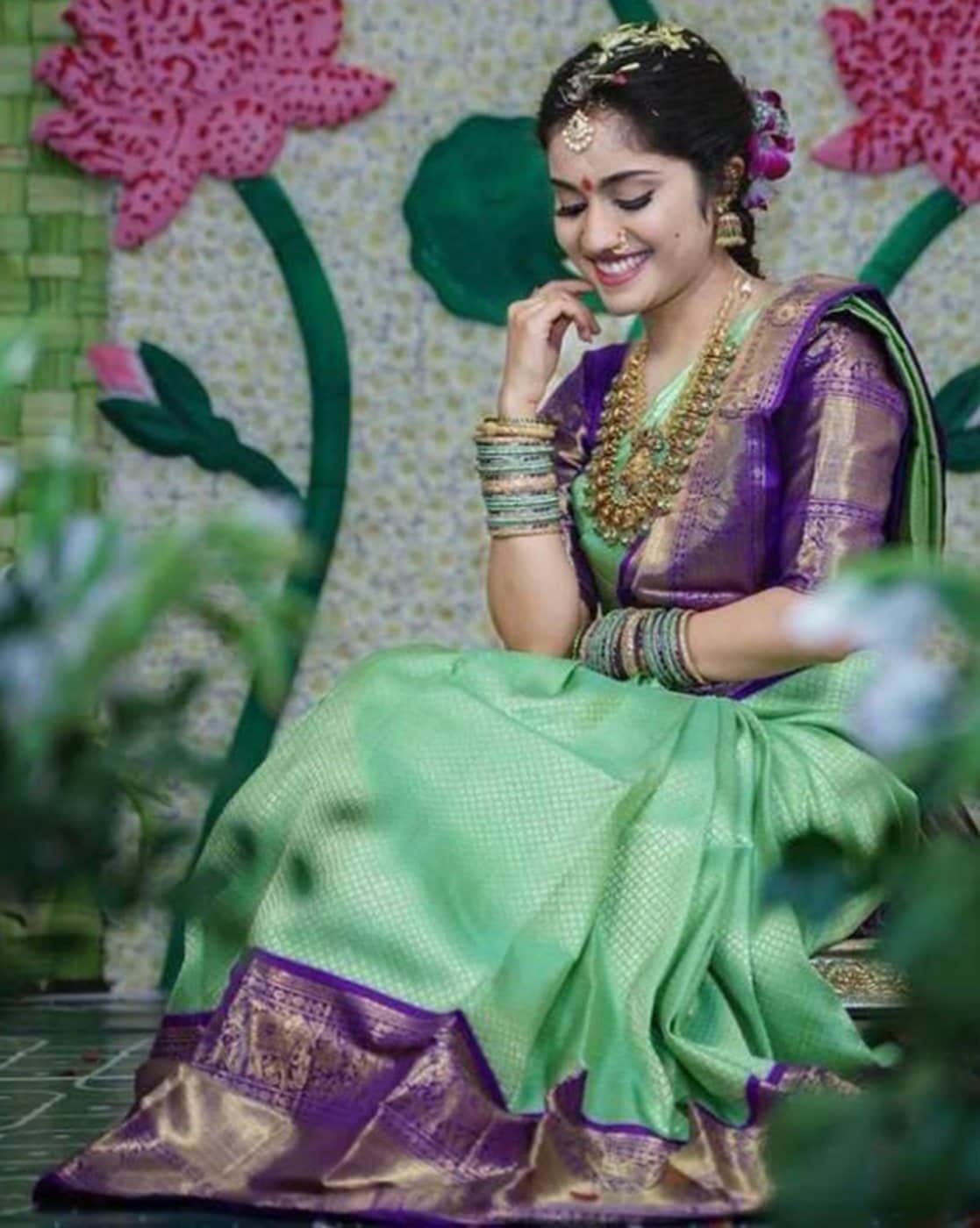 Floral Woven Banarasi Silk Saree with Contrast Border