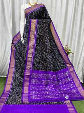 Pochampally Ikkat Handloom Soft Silk Saree With Golden Zari Border