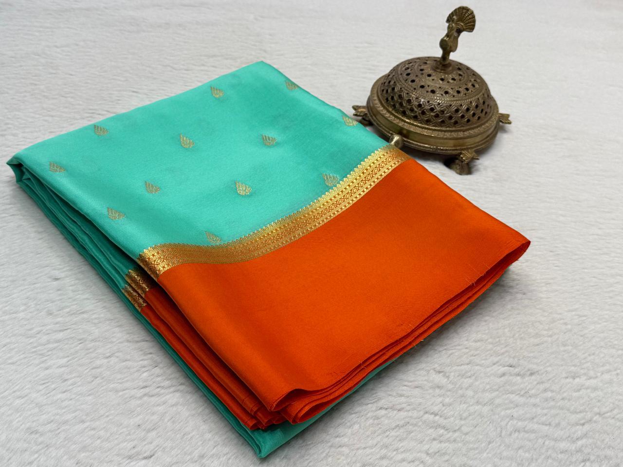 Beautiful Mysore Silk Sarees having exclusive Butta Pattern with Bentex Border & Rich pallu