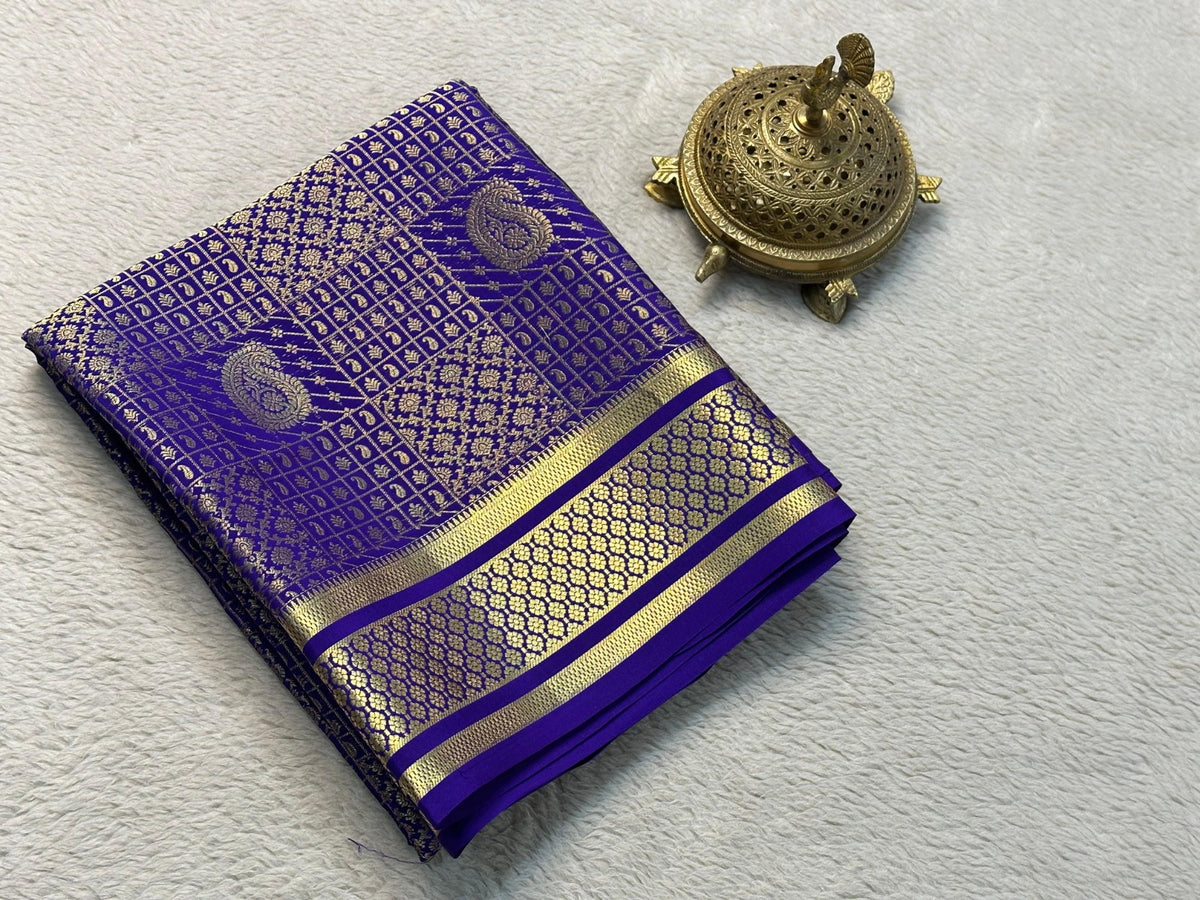 Rich Brocade Checks Pattern with Mango Design Mysore Silk Saree