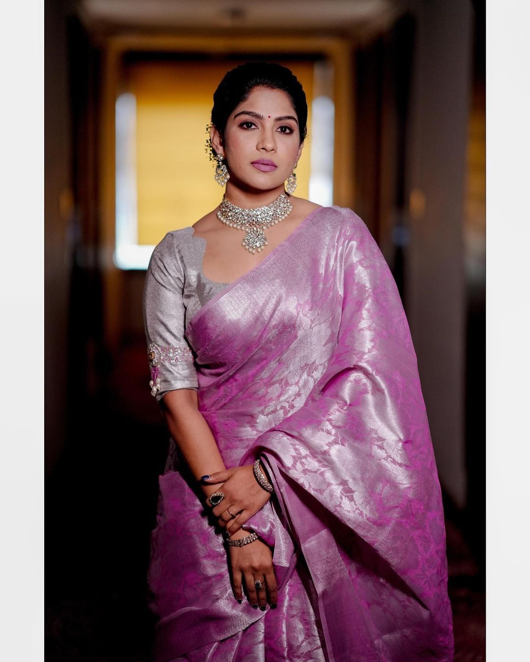 Mountbatten Pink Color Kanjivaram Silk Saree