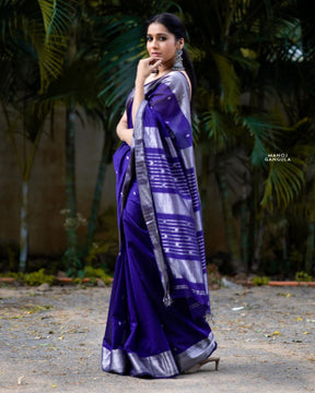 Cetasean Blue Silk Saree With Beautiful Jhalar & Rich Pallu