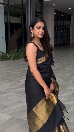 Latest Black Colour Silk Saree With Rich Pallu and Jhalar