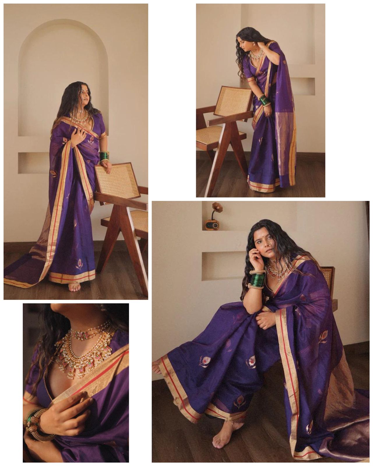 Purple Gold Leaf Motifs Silk Saree
