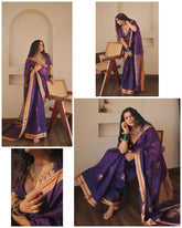Purple Gold Leaf Motifs Silk Saree
