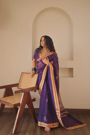 Purple Gold Leaf Motifs Silk Saree