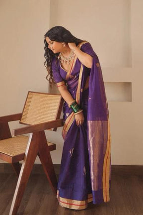Purple Gold Leaf Motifs Silk Saree