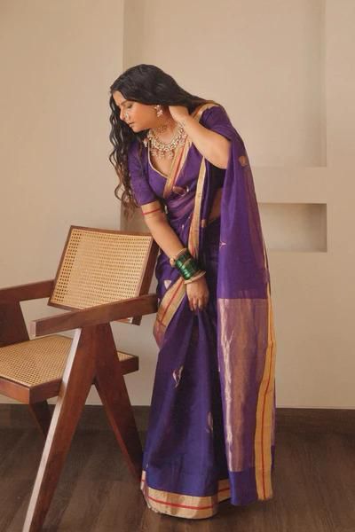 Purple Gold Leaf Motifs Silk Saree