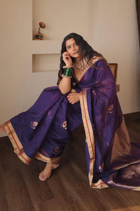 Purple Gold Leaf Motifs Silk Saree