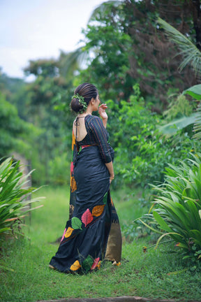 Woven Banarasi Saree with Leaf Contrast Border