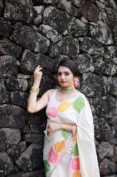 Woven Banarasi Saree with Leaf Contrast Border