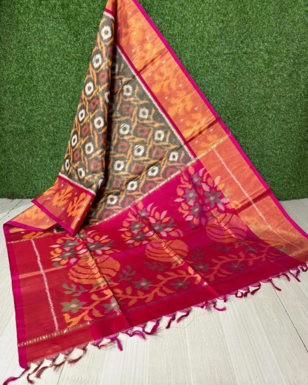 Designer Ikkat Patola Style Crepe Silk Saree