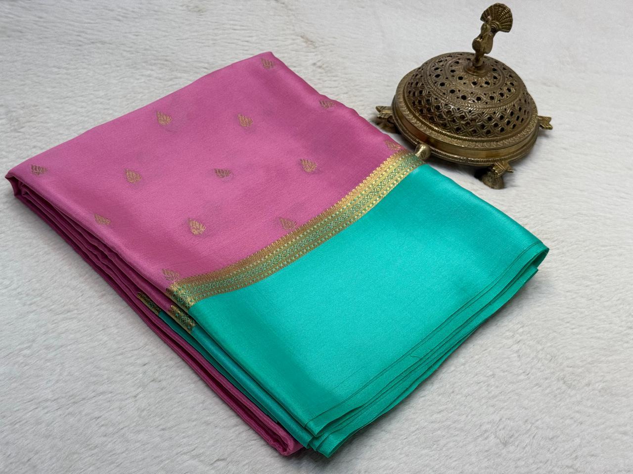 Beautiful Mysore Silk Sarees having exclusive Butta Pattern with Bentex Border & Rich pallu