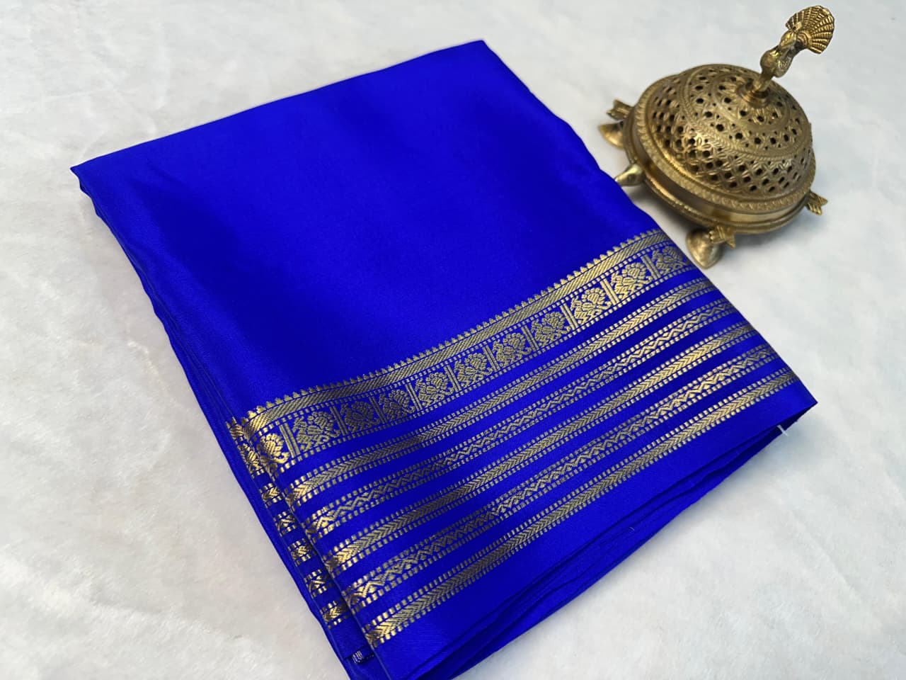 Exclusive Zari Border Blue Traditional Mysore Silk Saree