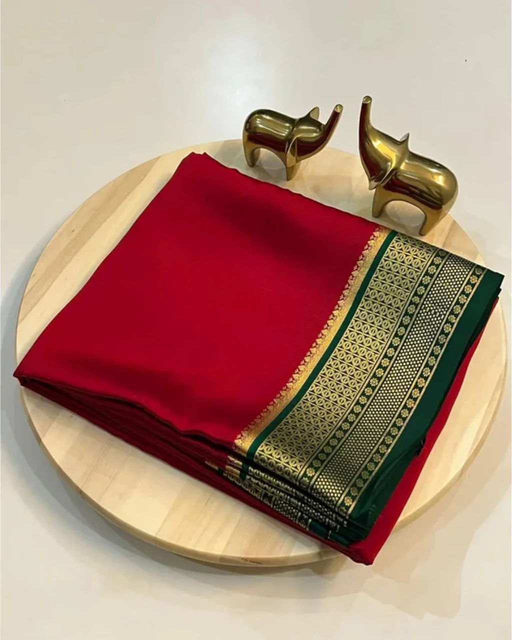 Red Colour Mysore Silk Saree With Golden Zari Border