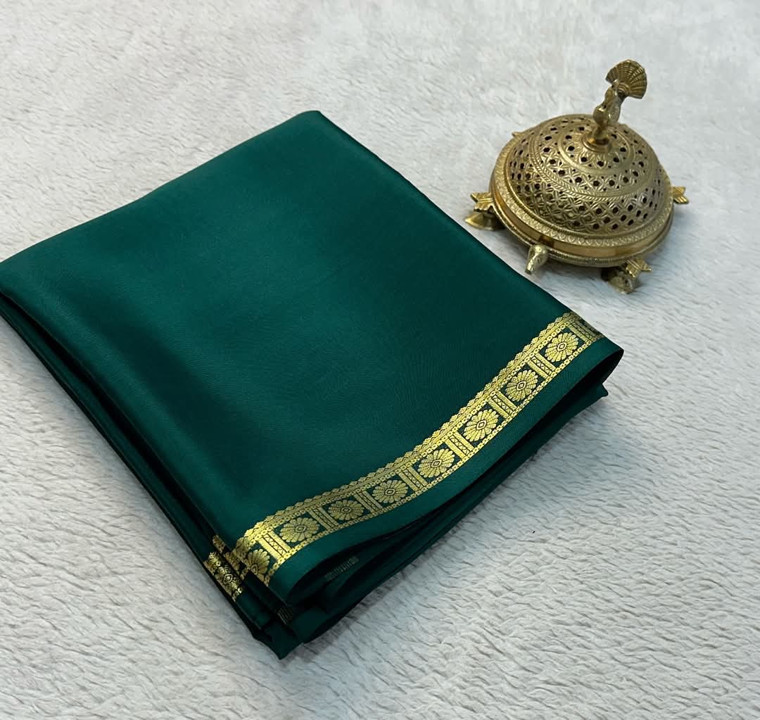 Traditional Beautiful Zari Border Plain Mysore Silk Saree