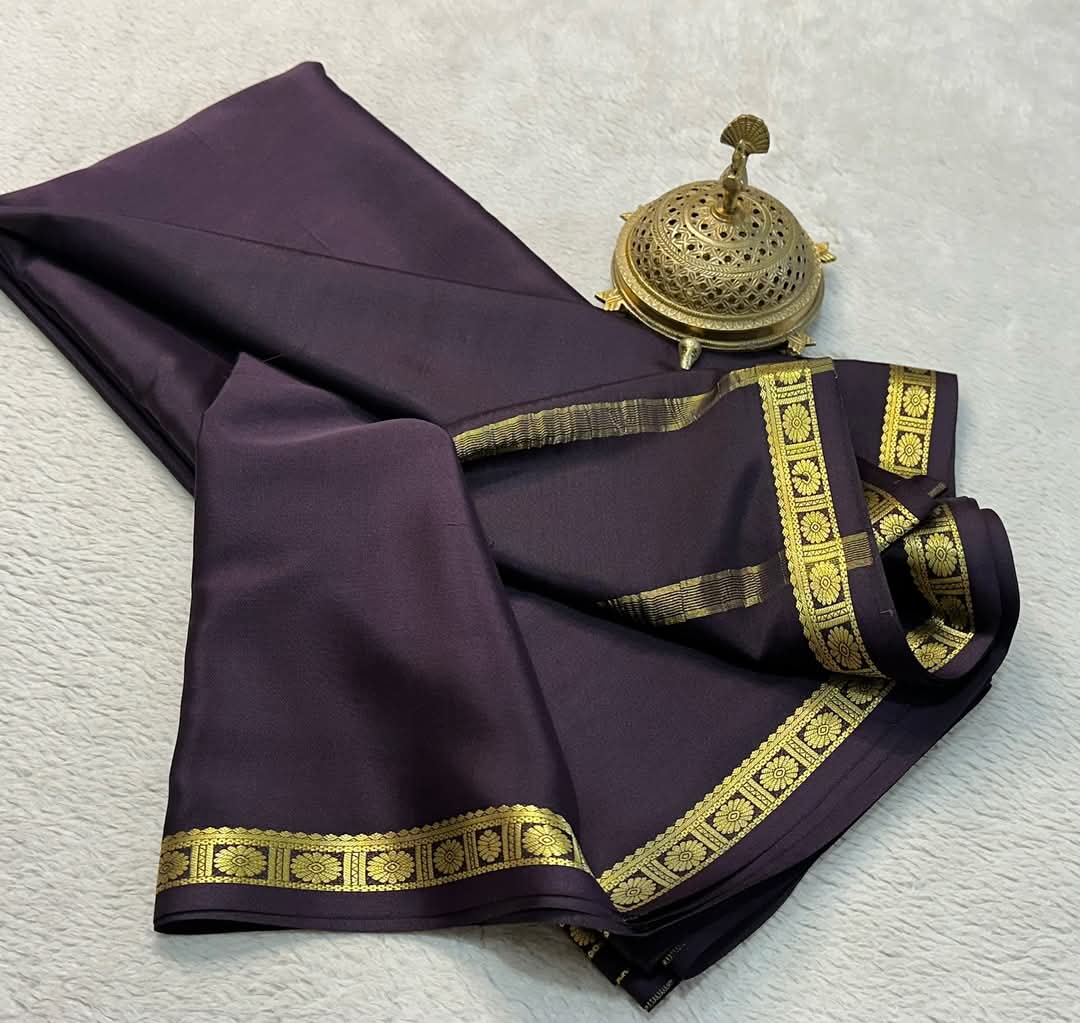 Traditional Beautiful Zari Border Plain Mysore Silk Saree