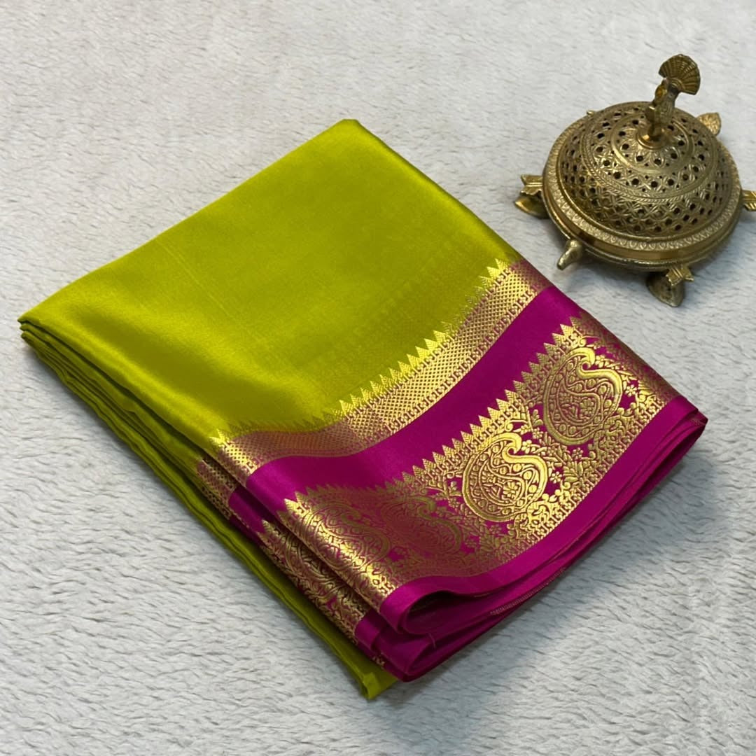 Trending Mango Zari Border Traditional Mysore Silk Saree