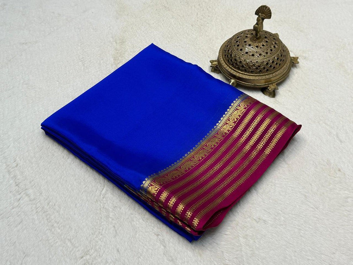 Traditional Mysore Silk Zari Border Blue Saree