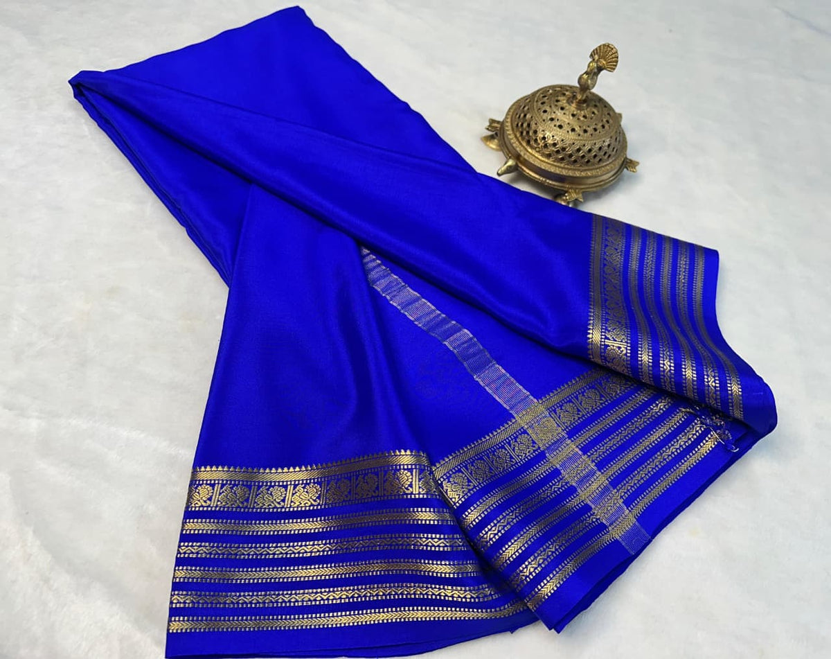 Exclusive Zari Border Blue Traditional Mysore Silk Saree