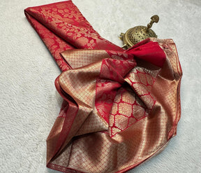 Carmine Red Colour Pure Mysore Silk Saree With Zari Weaving