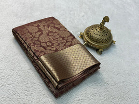 Brown Coffee Color Pure Mysore Silk Saree with Full Golden Zari Weaving